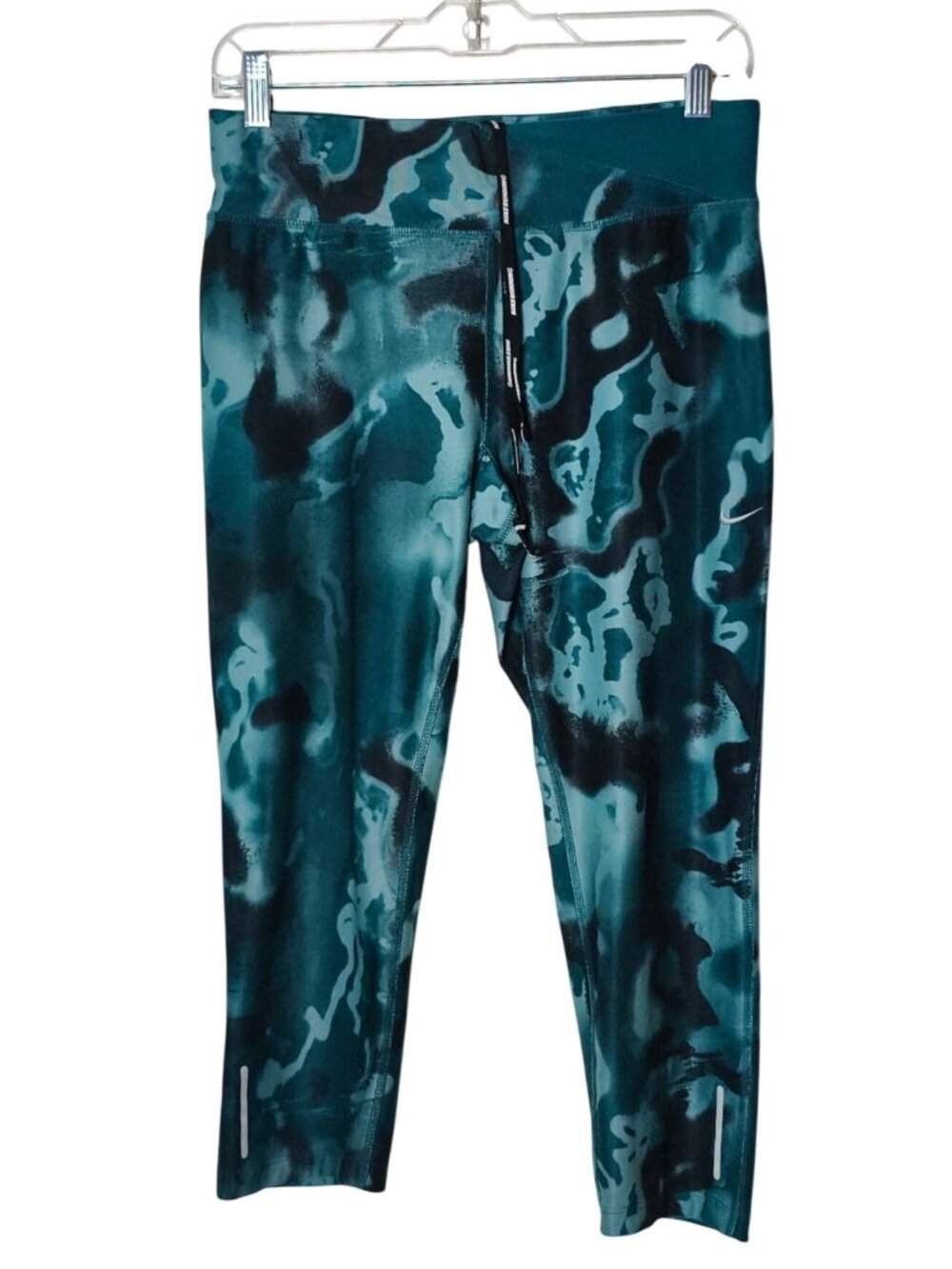 Nike Womens M Running Leggings Dri-Fit Capri Athletic Blue Black Zip Pocket